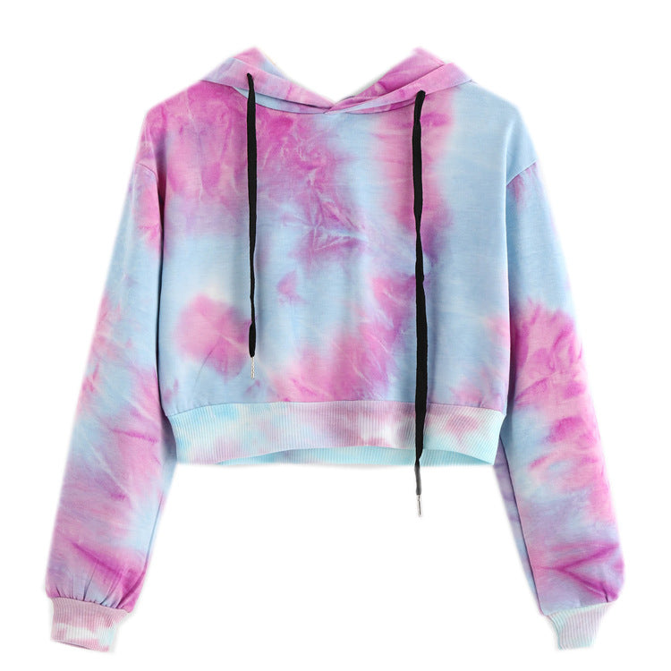 Short Printed Hooded Sweater Blouse