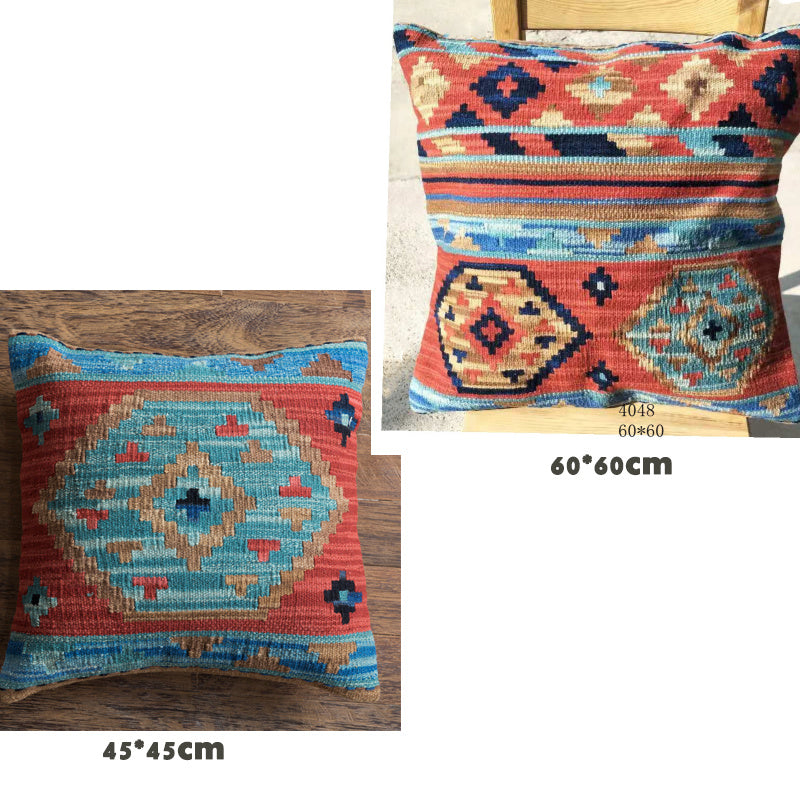 American Country Style Imported From India Ethnic Style Kilim Hand Woven Hard Wool Pillow Cover Cushion