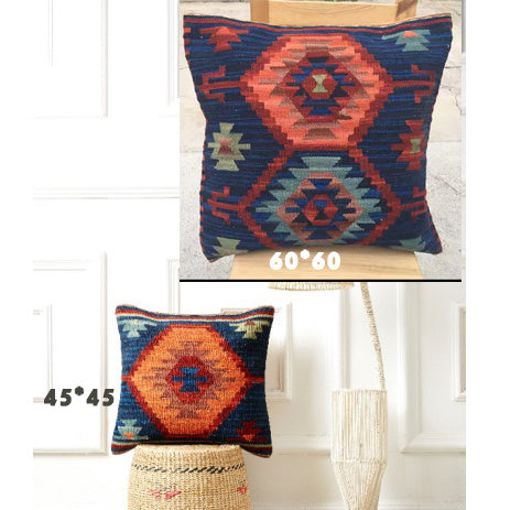 American Country Style Imported From India Ethnic Style Kilim Hand Woven Hard Wool Pillow Cover Cushion