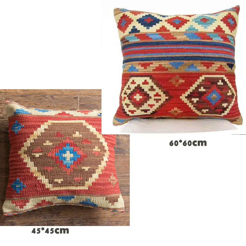 American Country Style Imported From India Ethnic Style Kilim Hand Woven Hard Wool Pillow Cover Cushion