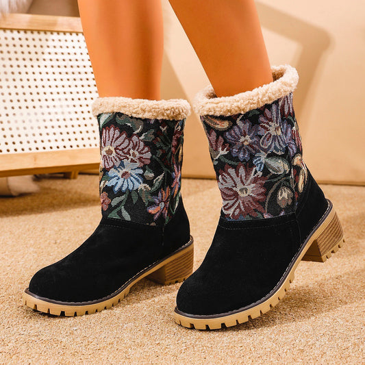 Aspen black embroidered mid-calf winter boots for cold-weather outfits