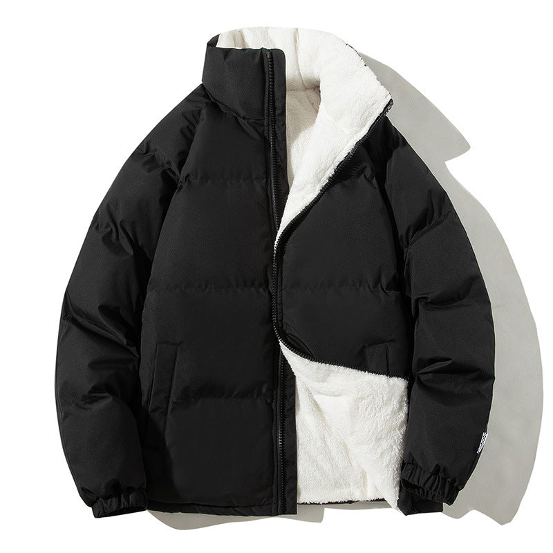 Aspen black color-block puffer jacket with plush winter styling