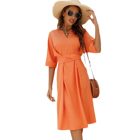 The Monaco Luxe Sunset Belted Midi Dress