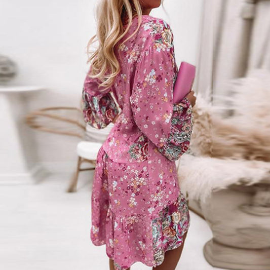 The Positano Luxe Flare Sleeve Floral Dress