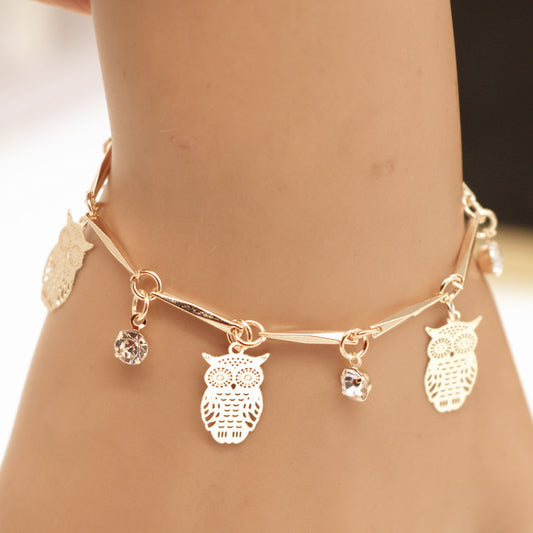 The Riviera Golden Owl Charm Bracelet