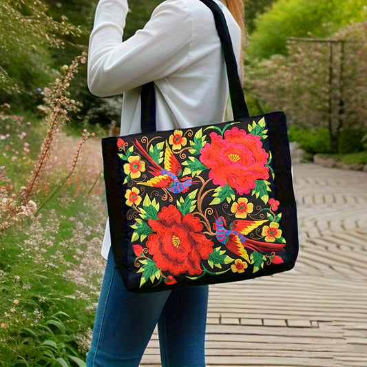 Embroidered Shoulder Bag Large Capacity Portable Shopping Bag