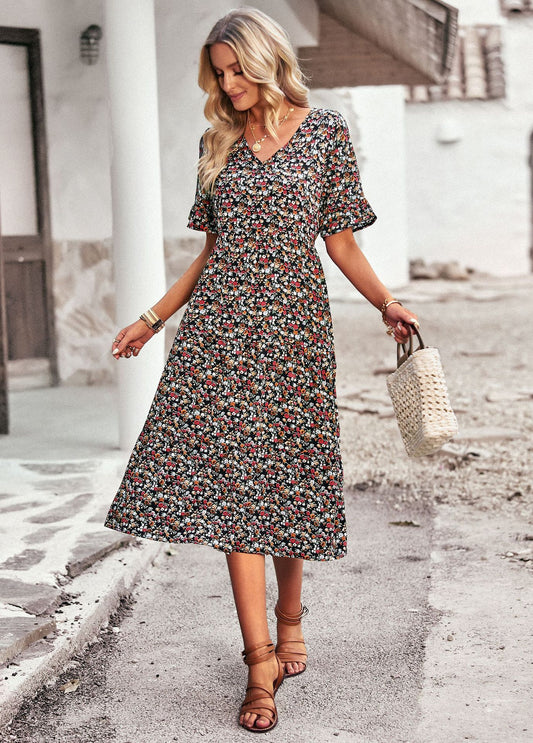 The Monaco Luxe V-Neck Elegance Midi Dress