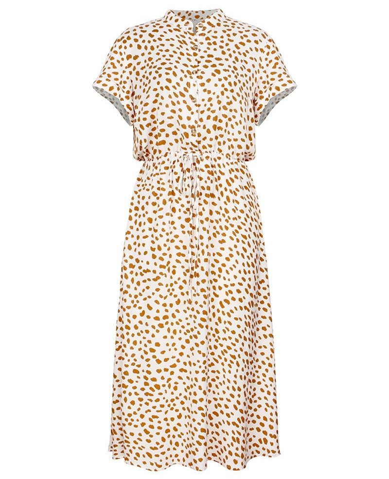 Ladies Bohemian Leopard Print Shirt Dress Women Casual Midi Dress Female A-line Loose Dress Vestidos