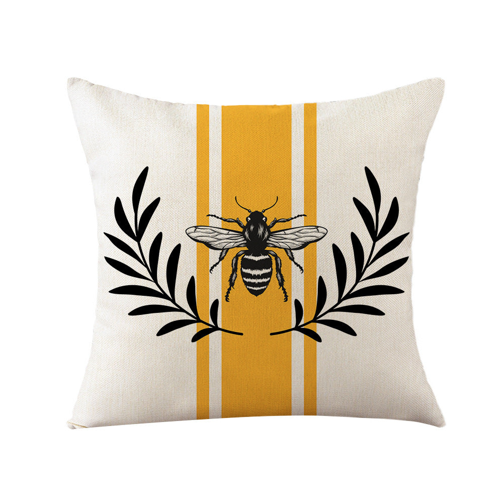 Sunflower Bee Pillow Cover Linen