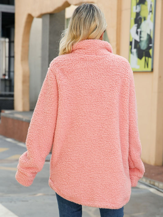 Back view of casual collared coat for fall and winter outfits