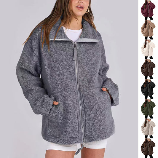 Aspen gray lapel zip-up fleece jacket for women