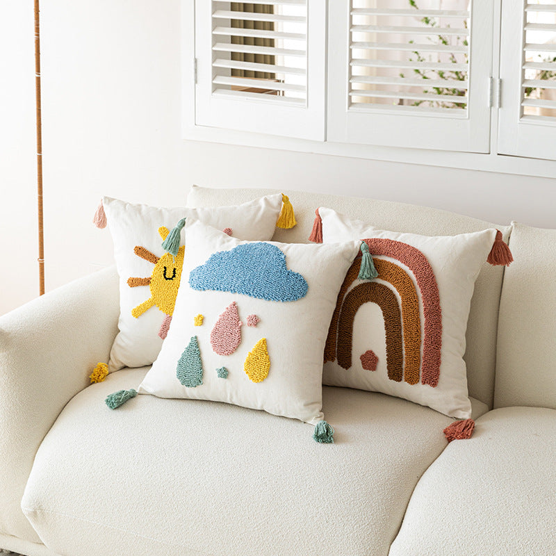 Bright and Cheerful! Loop Pillow Cover Tufted