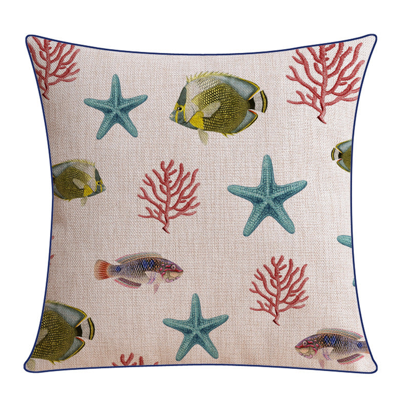 Classical Style Seaweed Starfish Pillow Thick Cotton Linen Sofa Cushion Cover