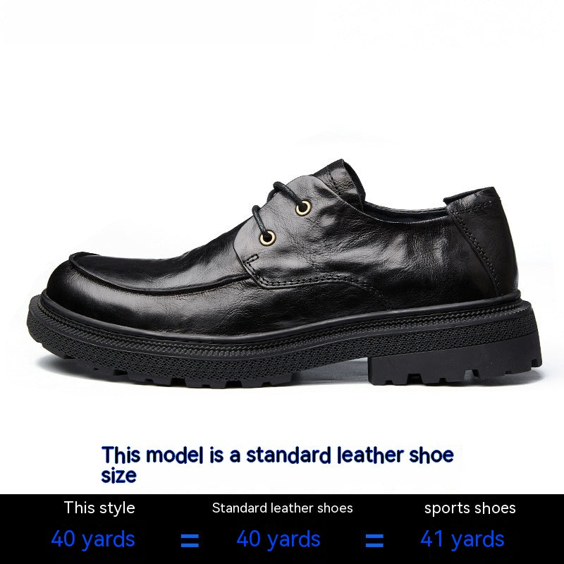 Men's Shoes Leather Round Head Breathable Retro British Casual Leather Shoes