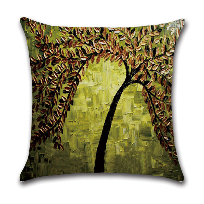 Pillow Cover Linen Autumn Deciduous Landscape Beautiful Art Reddish Yellow White