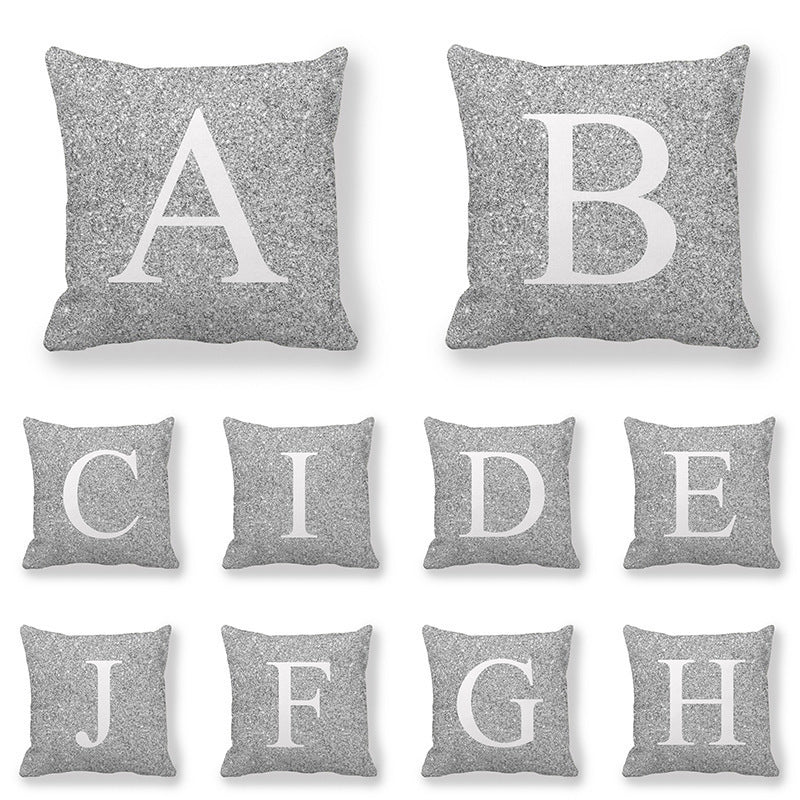 Fashion Gray Shading 26 English Letters Encrypted Peach Skin Fabric Pillow Cover