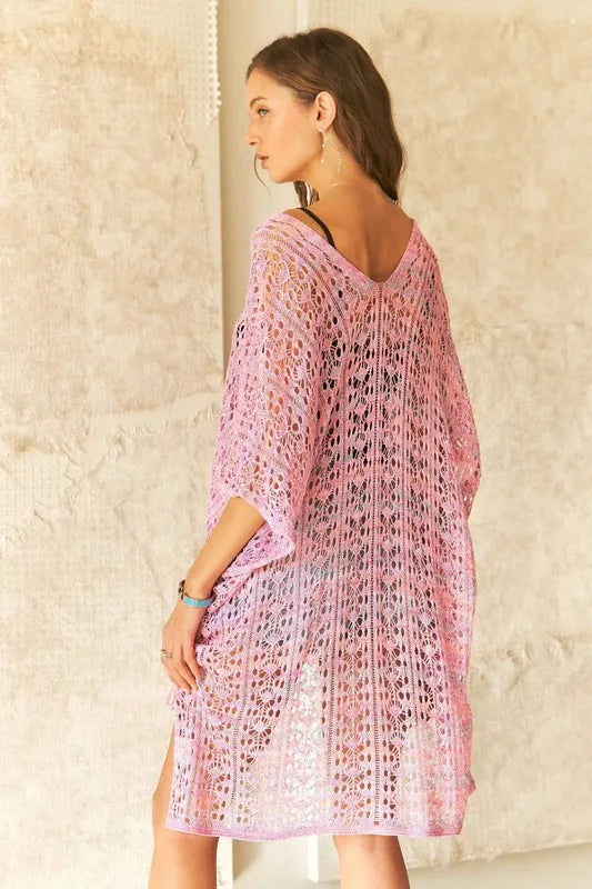 Women’s sheer crochet resort cover-up in Ibiza Blush