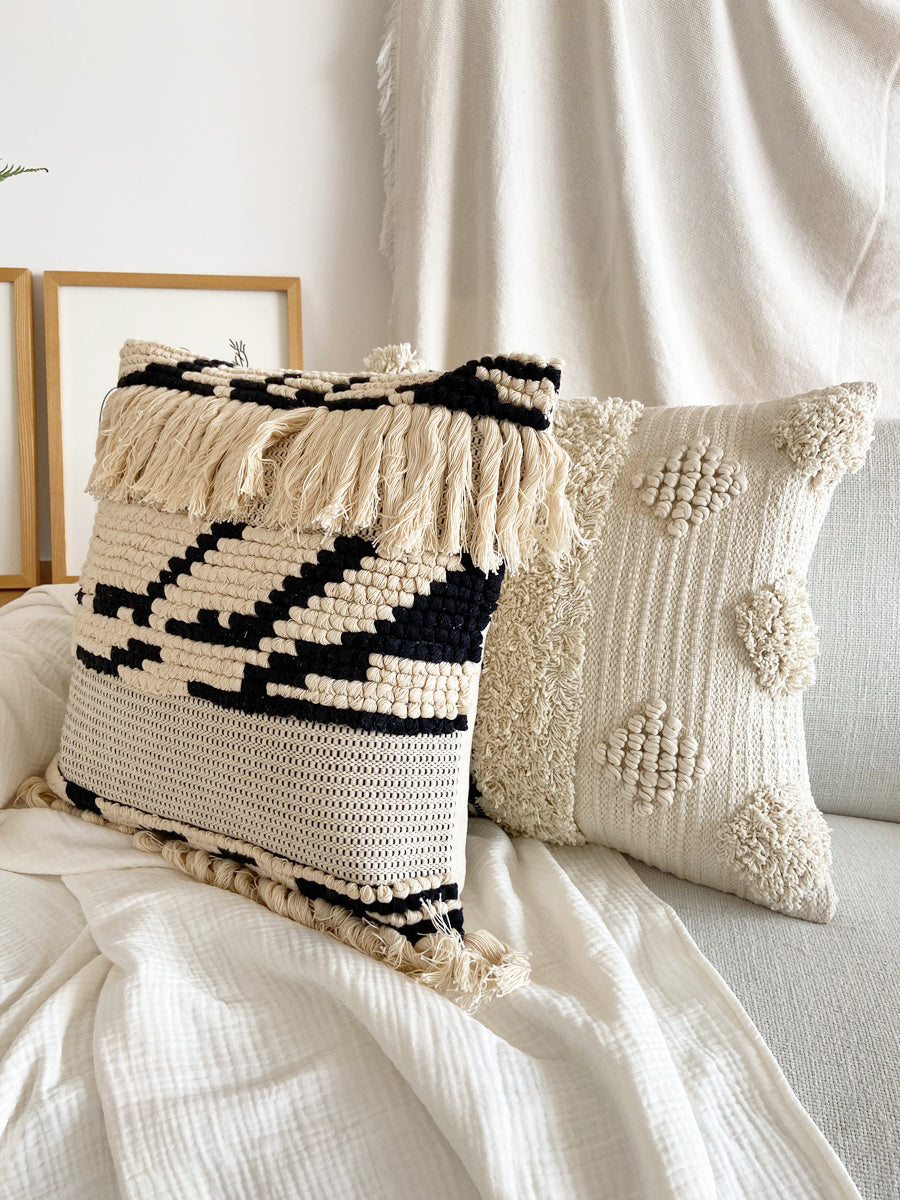 Woven Pillow Cover - Made of Pure Cotton Tassels