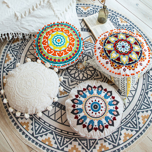 Hand-embroidered Round Pillow Cover