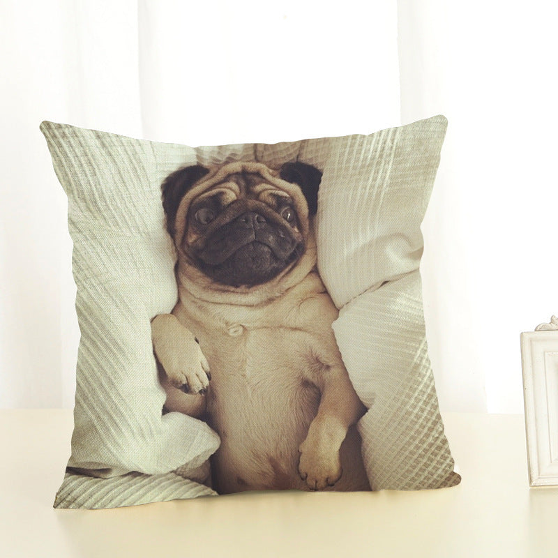 Pug Cotton Linen Pillow Cover