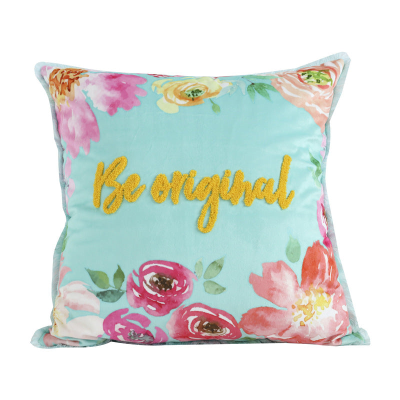 Velvet Embroidered Throw Pillow Cover