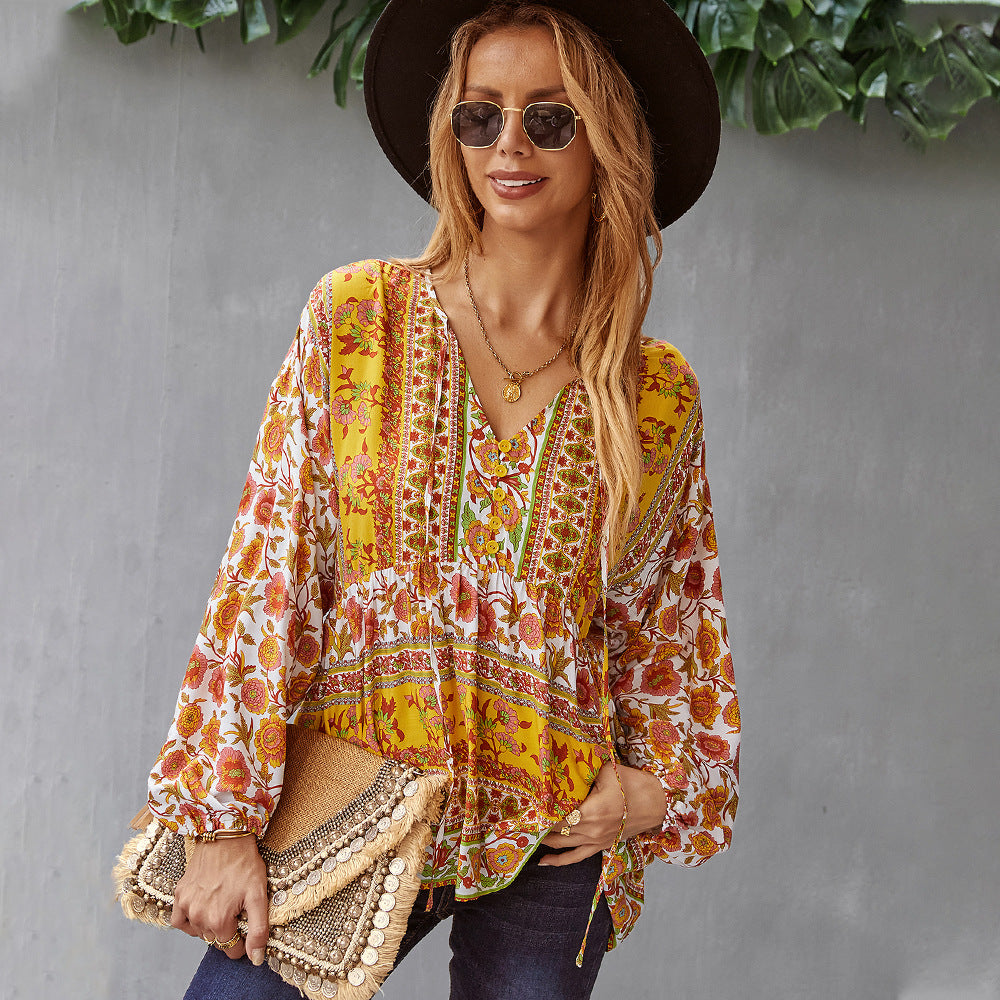 Casual Resort Top Long Sleeve Print Blouse