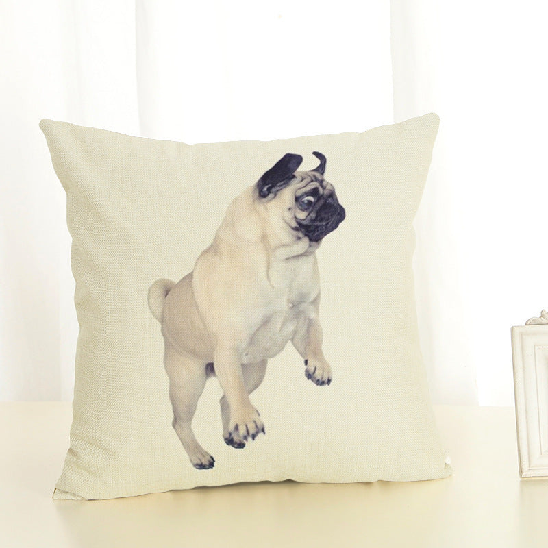 Pug Cotton Linen Pillow Cover