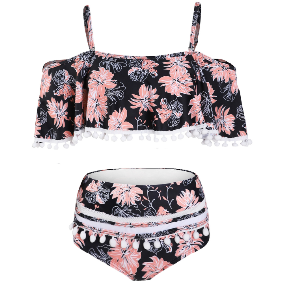 High-waist ruffled swimsuit