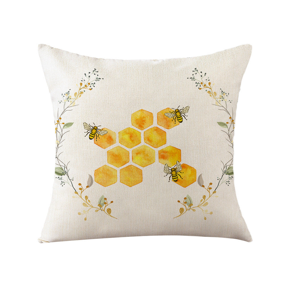 Sunflower Bee Pillow Cover Linen