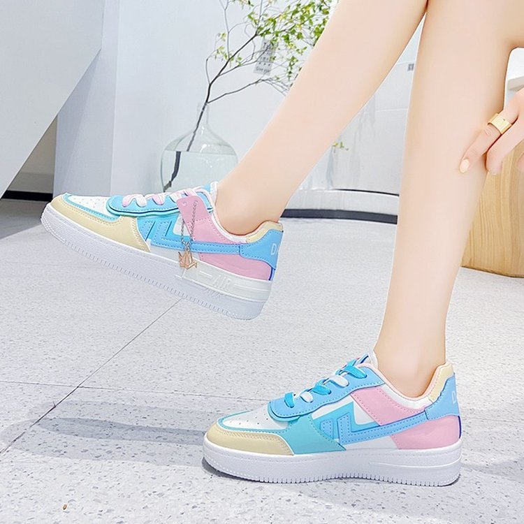 Soft Girl Flat Color-blocking Sneaker Street Shooting Casual Easy Wear Borad Shoe