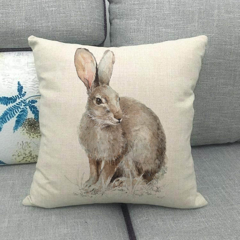 Gray Animal Linen Sofa Pillow Cover