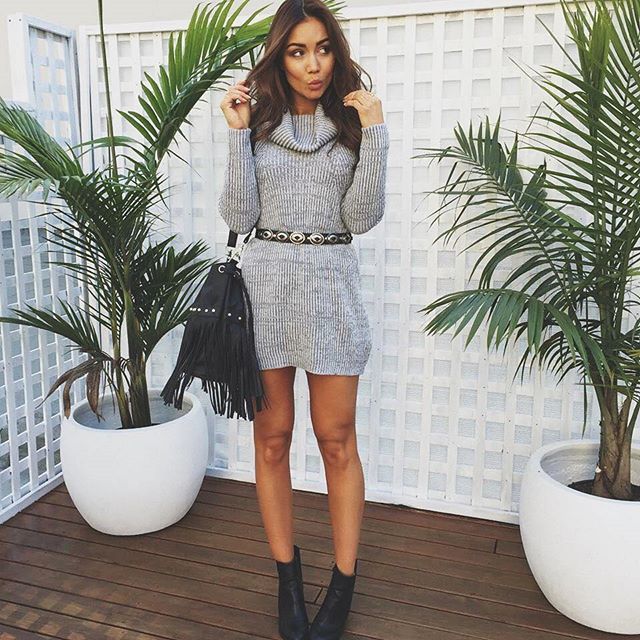 Knitted dress loose turtleneck sweater blouse