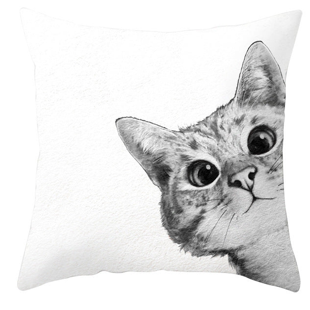 Animal Dog Cat Pillow Cover - Black and White