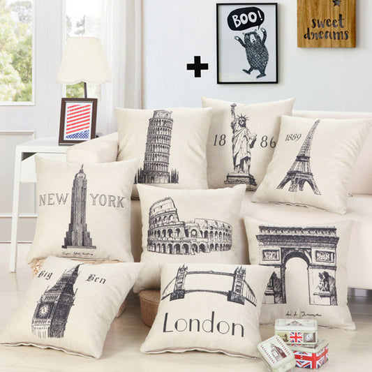 Great Buildings Print Pillowcases London Paris New York Decorative Cotton Linen