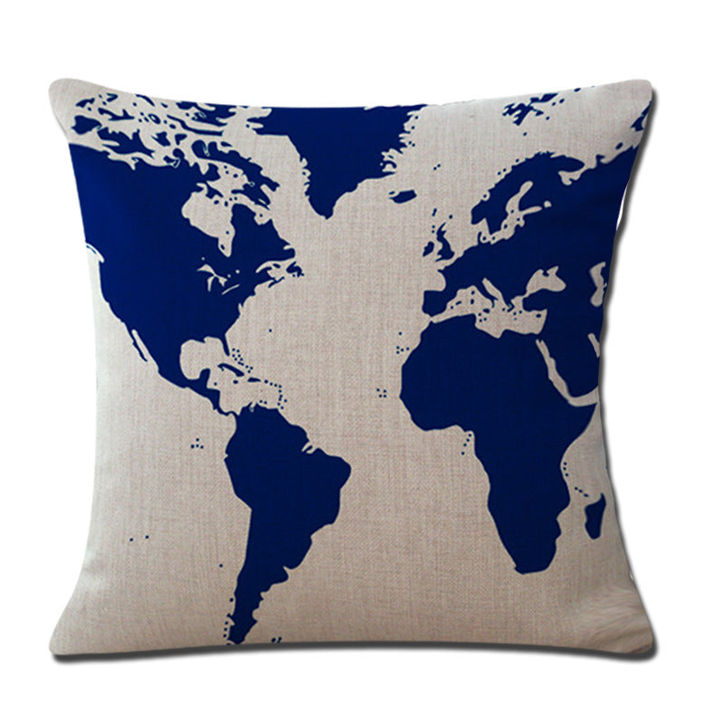 World Graphic Linen Throw Pillow Cover