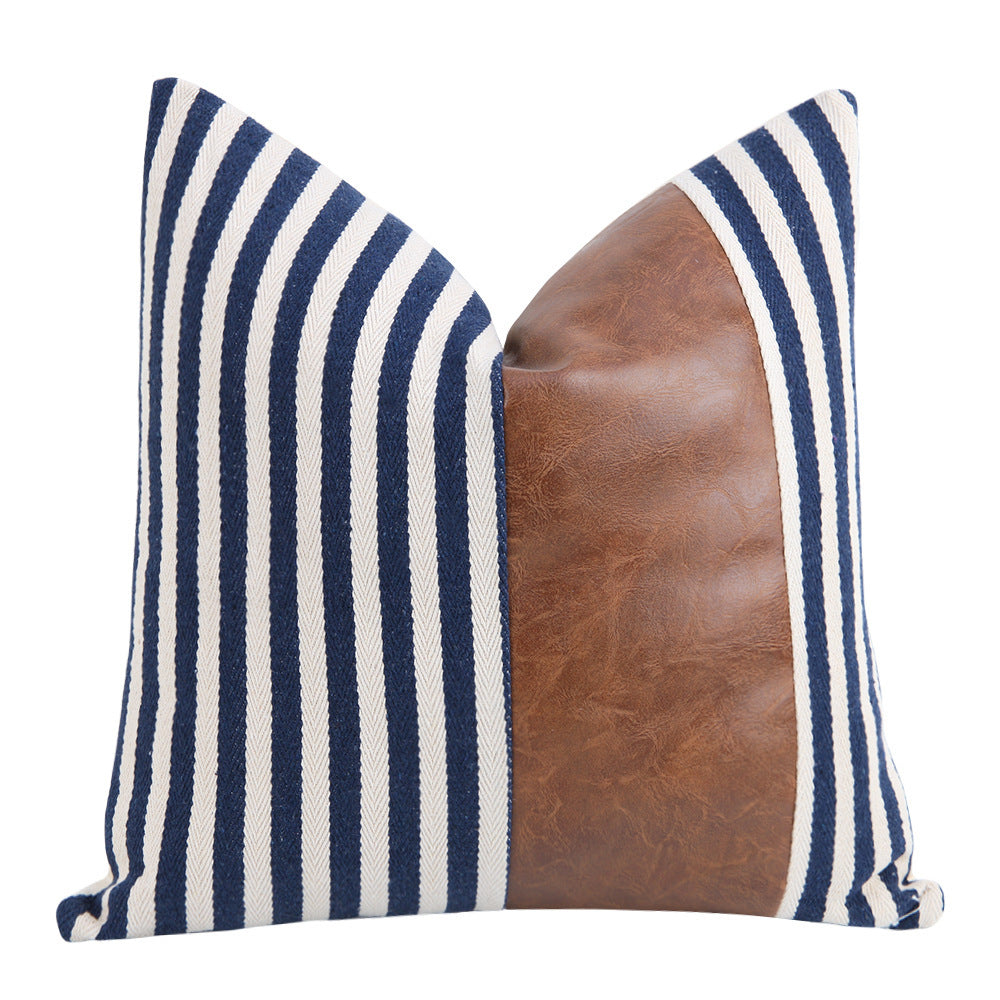 Leather Stitching Thick Stripe Pillow Cover