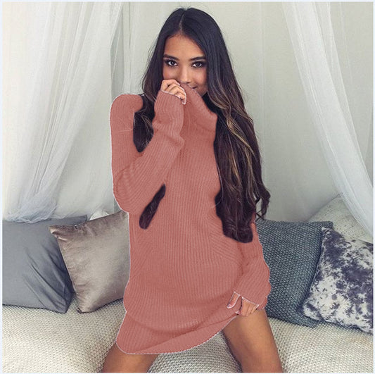 Knitted dress loose turtleneck sweater blouse