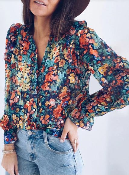 Women's fashion long sleeve Floral blouse