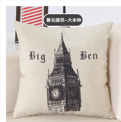 Great Buildings Print Pillowcases London Paris New York Decorative Cotton Linen