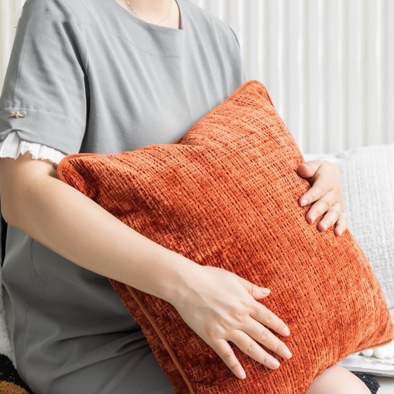 Chenille Throw Pillow Cover with Feather Velvet