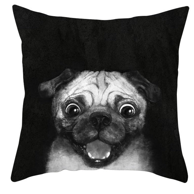 Animal Dog Cat Pillow Cover - Black and White