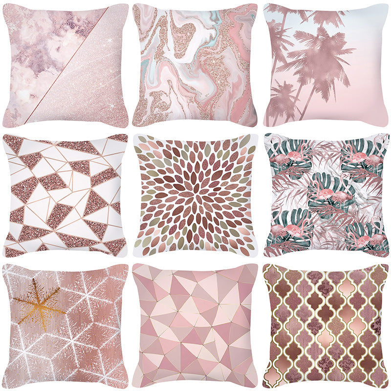 Rose Gold Pink Geometric Square Pillow Cover