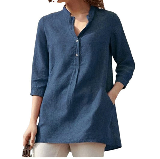 The Capri Luxe Linen Stand Collar Blouse