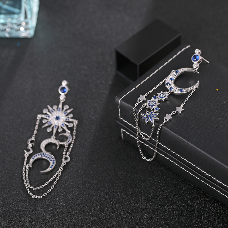 Zircon Earrings Eight-pointed Star Moon Long Tassel