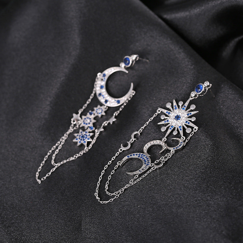 Zircon Earrings Eight-pointed Star Moon Long Tassel