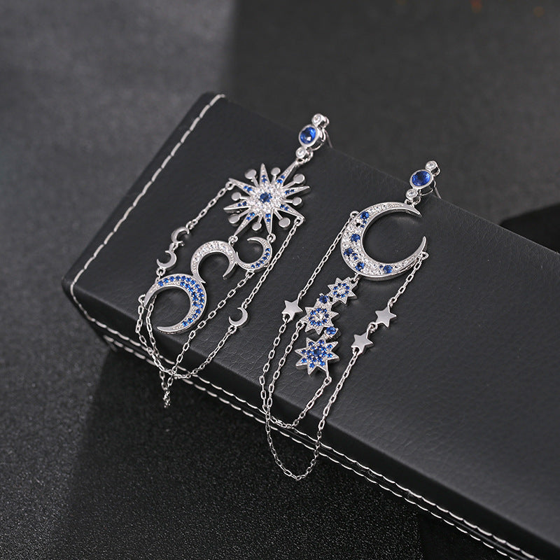 Zircon Earrings Eight-pointed Star Moon Long Tassel