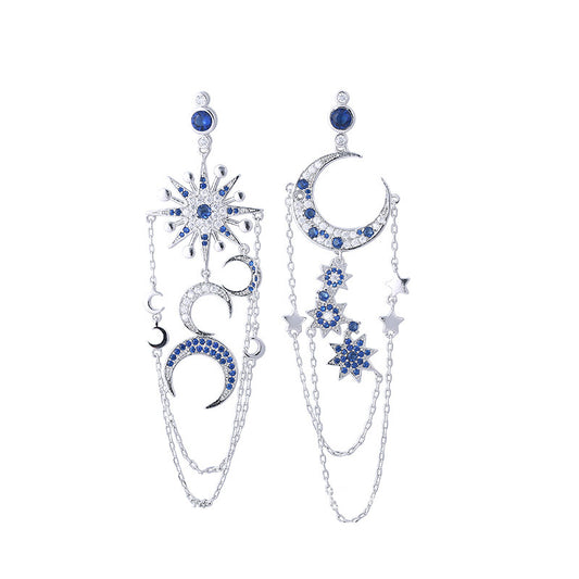 Zircon Earrings Eight-pointed Star Moon Long Tassel