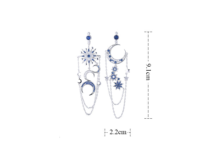 Zircon Earrings Eight-pointed Star Moon Long Tassel