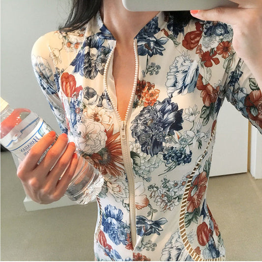 The Amalfi Floral Zip Long Sleeve Swimsuit