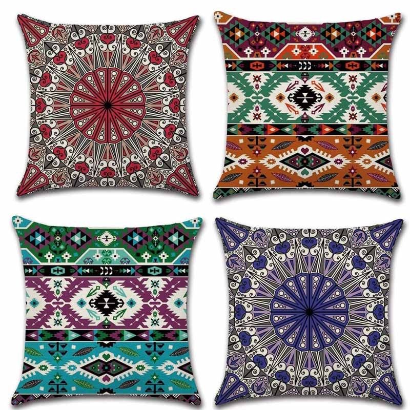 Cushion Covers Square Decorative Pillow Covers Cotton Linen Datura Throw Pillow Covers Set of 4 Cushion Covers 18x18 inch,